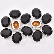 Engrampado Prateado Oval Preciosa Jet 10x8mm