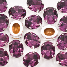 Engrampado Prateado Oval Preciosa Ametista 10x8mm