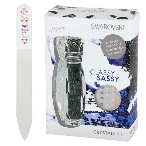 Kit de unha Swarovski Cristal Pixie Classy Sassy  Lixa de unha de Vidro White Opal