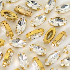 Engrampado Supreme Dourado Navete Cristal 10x5mm