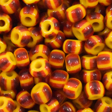 Miçanga Jablonex Amarelo 8 Tiras Laranja e 4 Tiras Bordô Rajada Fosco 83910 5/0 = 4,6mm
