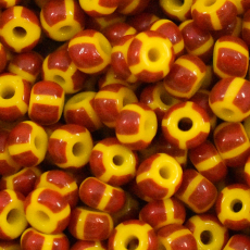 Miçanga Jablonex Amarelo 8 Tiras Bordâ e 4 Tiras Laranja Rajada Fosco 83190 5/0 = 4,6mm