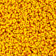 Miçanga Jablonex Amarelo 4 Tiras Vermelho Rajada 83970 9/0 2,6mm