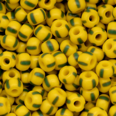 Miçanga Jablonex Amarelo 4 Tiras Verdes Rajada Fosco 83520 5/0 = 4,6mm