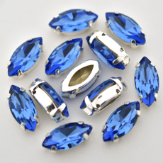 Engrampado Supreme Prateado Navete Safira 10x5mm