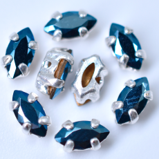 Engrampado Prateado Navete Preciosa Cristal Metallic Blue 6x3mm