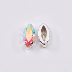 Engrampado Supreme Prateado Navete Cristal Aurora Boreal 10x5mm