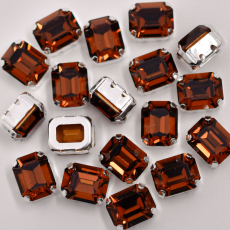 Engrampado Prateado Octagonal Preciosa Smoked Topaz 10x8mm