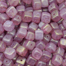 Contas de Murano Cubo Mesclado Rosa Dourado 6495 6x7mm